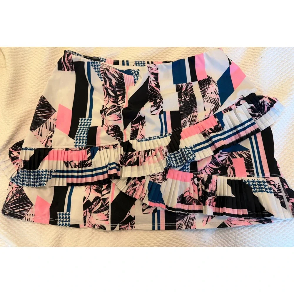 Tail Womens Tennis Golf Skort Pink Navy Geometric Pleated Ruffle Athletic  S‎